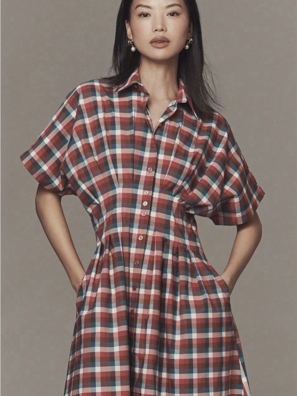 Anthropologie Exquise Tobie Plaid Button-Front Midi Shirt Dress- Large